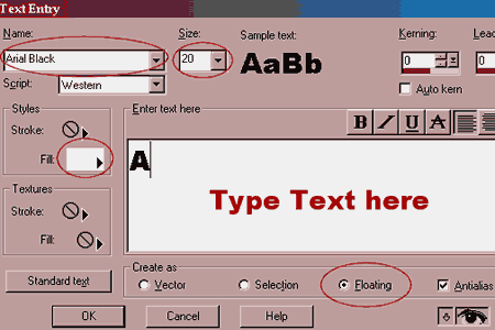 text dialog box